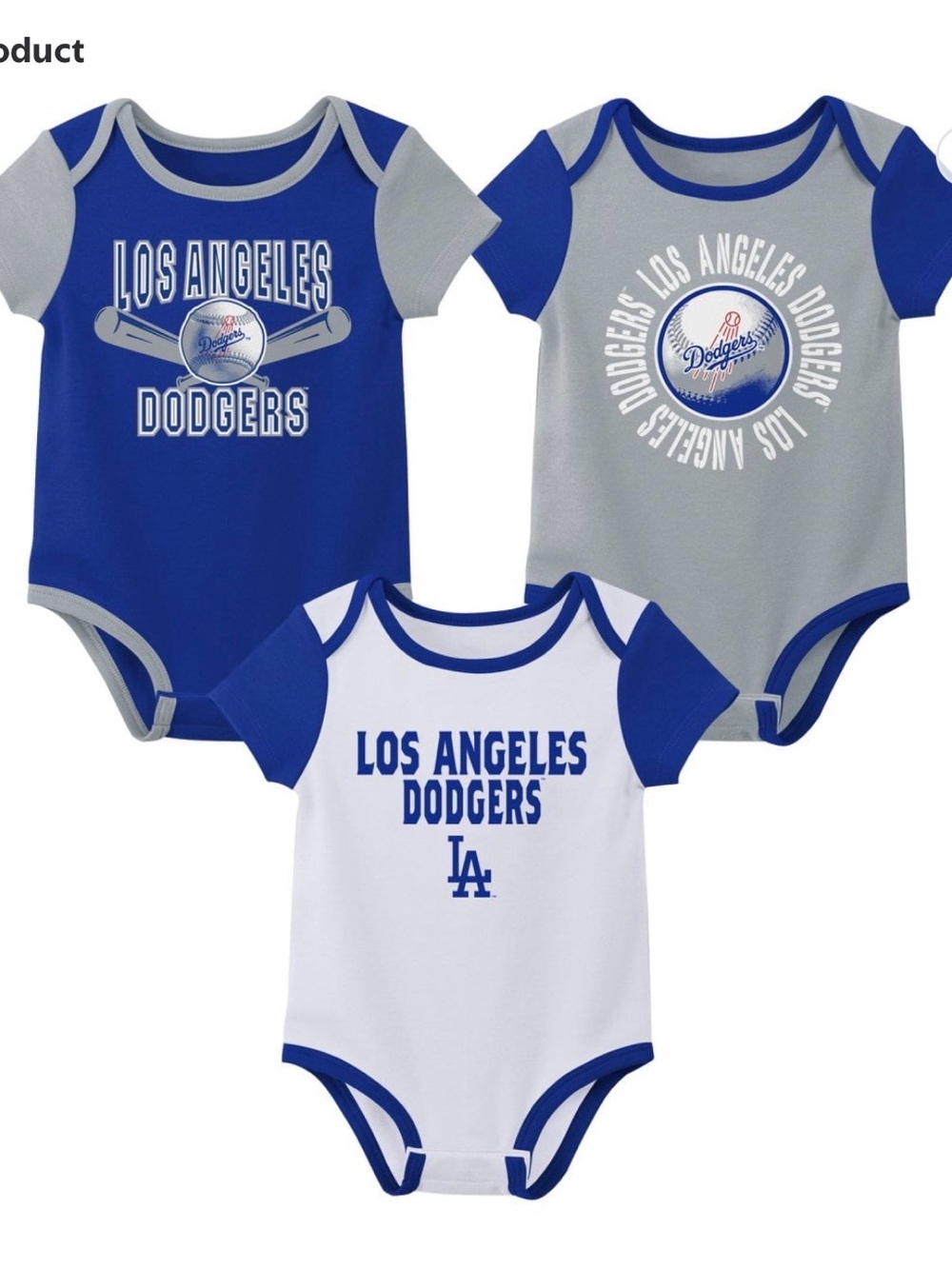 Los Angeles Dodgers boys Multi Color Cotton 3pk Onesies